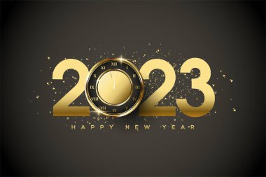 2023 happy new year with golden hour illustration