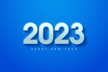 Happy new year 2023 with silver metallic numbers on blue background