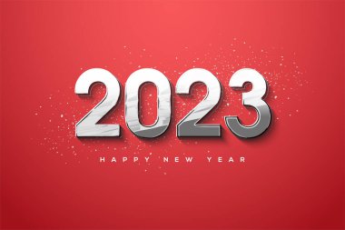 Happy new year 2023 with mirin 3d numbers on red background
