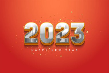 Golden new year 2023 on orange background