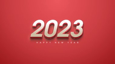 Kırmızı arka planda 3D numaraları olan mutlu yıllar 2023.