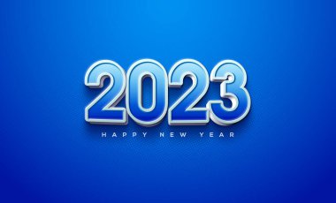 Happy new year 2023 blue with fancy 3d numbers