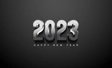 Numbers 2023 happy new year with thick metallic silver color