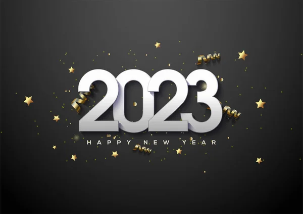 Happy New Year 2023 Background White Numbers Black Background — Stock Vector