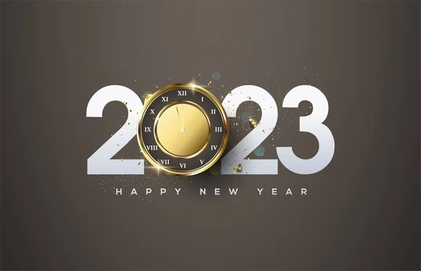 Yeni Yıl Arkaplanı 2023 Sayısındaki Saatin Bir Gösterimiyle — Stok Vektör