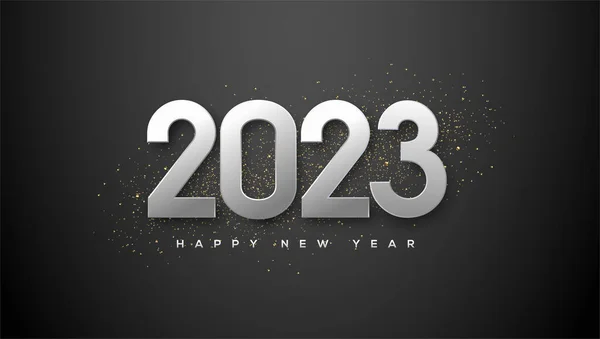 Ευτυχισμένο Νέο Έτος 2023 Ευτυχισμένο Νέο Έτος Χαιρετισμό Ασημένια Μεταλλικά — Διανυσματικό Αρχείο