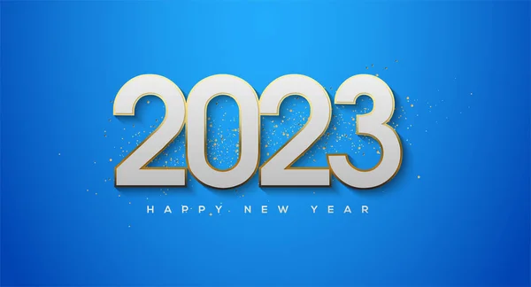 Modern Mutlu Yeni Yıl 2023 Beyaz Sayılar Altın Sarısı — Stok Vektör