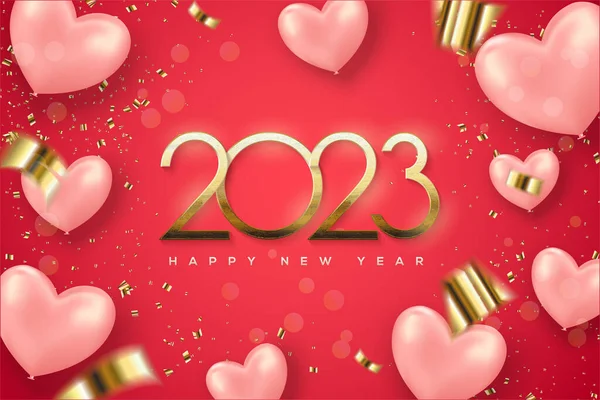 Happy New Year 2023 Background Illustration Gold Numbers Balloons Ponk — Vetor de Stock