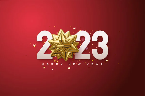 2022 Happy New Year White Numbers Luxury Gold Ribbon — Stock Vector