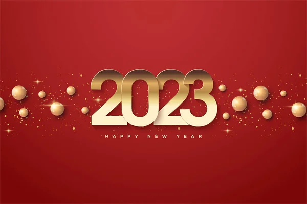 2023 Happy New Year Golden Numbers Red Background — 스톡 벡터
