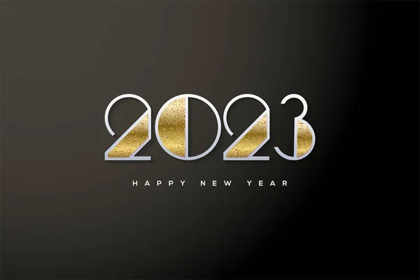2023 Happy New Year White Gold Glitter — ストックベクタ