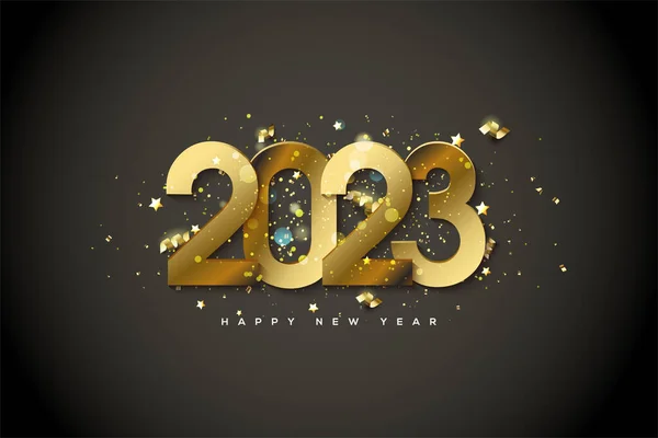 2023 Happy New Year Shiny Gold Color — Vettoriale Stock