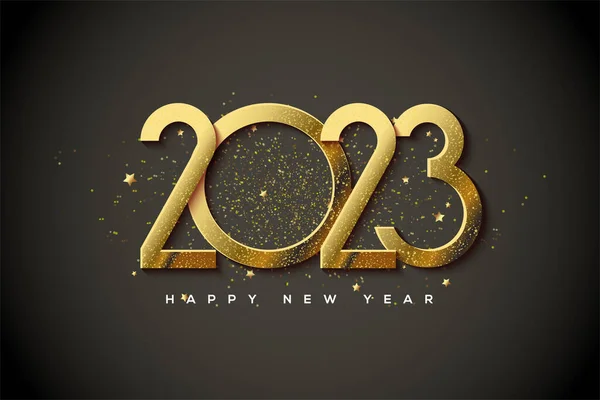 Happy New Year 2023 Stacked Gold Numbers — Stock Vector