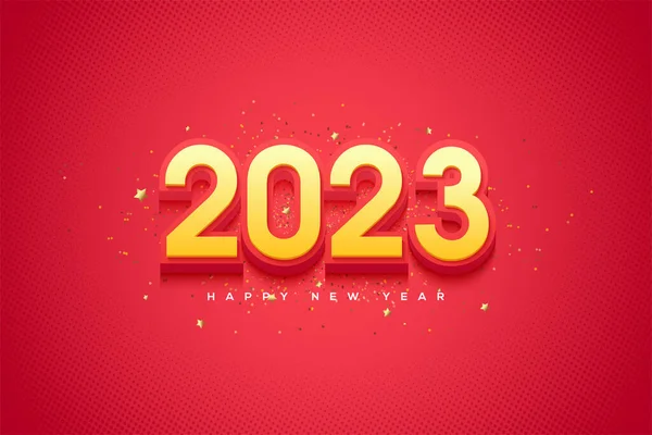 Happy new year 2023 with 3d luxury yellow and red color