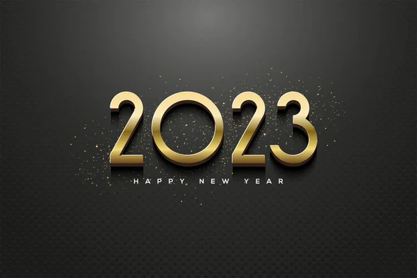 Modern Numbers 2023 Happy New Year Shiny Gold Color — 图库矢量图片