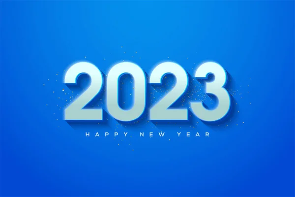 Happy New Year 2023 Silver Metallic Numbers Blue Background — Wektor stockowy