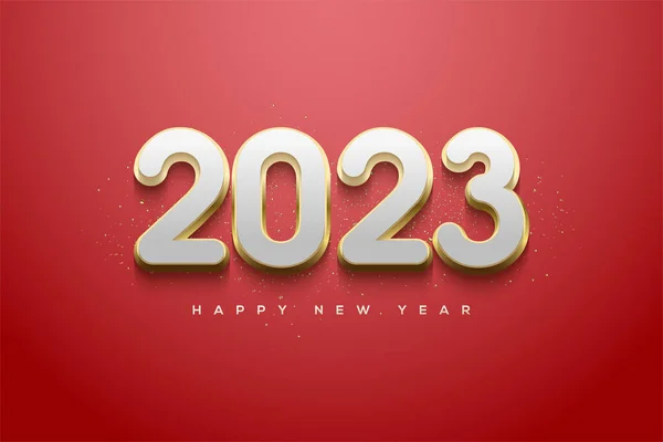 2023 Happy New Year Numbers Luxury White Gold Color — 图库矢量图片