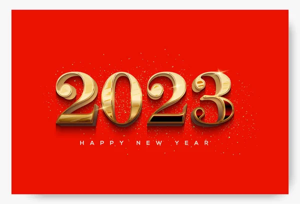 New Year 2023 Rectangular Background Luxury Gold Numbers — Stock Vector