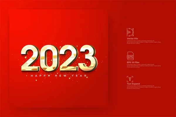 Golden Number 2023 Happy New Year Greetings Card — Stok Vektör
