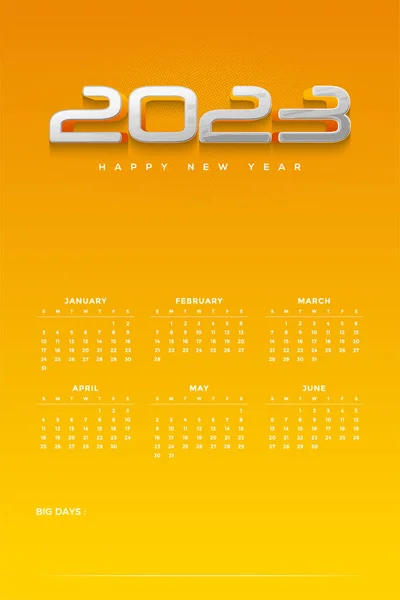 Calendar Year 2023 Soft Bright Yellow Color — Stock Vector