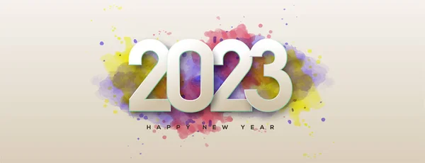 Ευτυχισμένο Νέο Έτος 2023 Φόντο Πολύχρωμο Χρώμα Του Νερού — Διανυσματικό Αρχείο