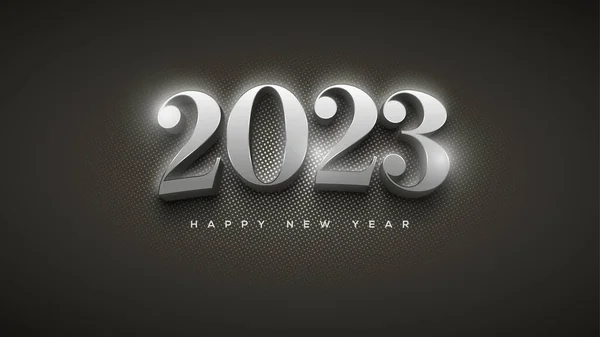 Happy New Year Classic Curved Silver Numbers — Vetor de Stock