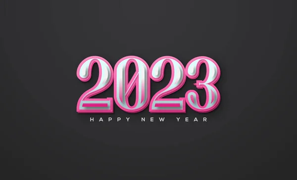 Classic Number 2023 Pink Numbers Black Background — Vettoriale Stock