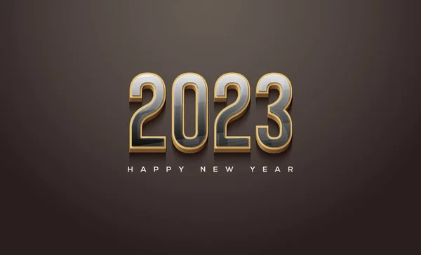 Happy New Year 2023 Black Numbers Wrapped Luxury Gold — Stock Vector