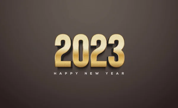 3D現代の幸せな新年2023ゴールドカラーで — ストックベクタ