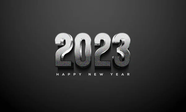 Numbers 2023 Happy New Year Thick Metallic Silver Color — Vettoriale Stock
