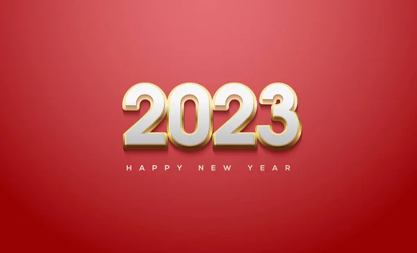 2023 Happy New Year Numbers Luxury White Gold Color — Wektor stockowy