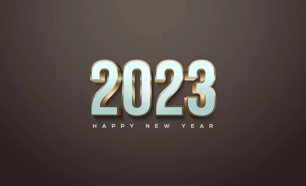 Números 2023 Feliz Ano Novo Com Cor Branca Envolto Ouro — Vetor de Stock