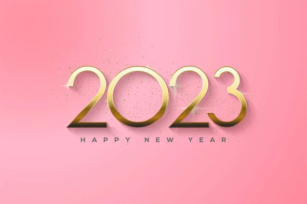 2023 Happy New Year Golden Numbers Red Background — Stok Vektör