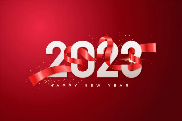2022 Щасливий Новий Рік Червоною Стрічкою Загорнутою Навколо Номерів — стоковий вектор