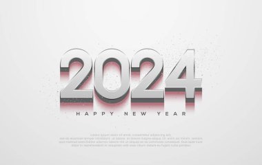 3D numara 2024 ve gümüş metalik numaraları var. 2024 yılının kutlaması için. Mutlu Yıllar 2024 için Premium Vektör Tasarımı Tebrik ve Kutlamalar.