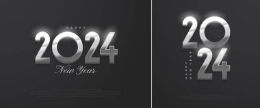 Gümüş Metalik 3D ve Zarif rakamlarla mutlu yıllar 2024. Posterler, pankartlar, takvimler ve selamlamalar için en iyi vektör tasarımı.