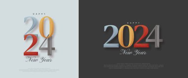 Mutlu yıllar vektör 2024. Eşsiz sayıda karşılıklı faturalarla. Renkli rakamlarla. Pankart, Poster veya Takvim için Vektör Premium Arkaplanı.