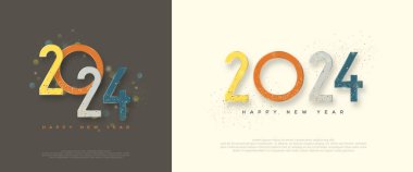 Yeni yılın kutlu olsun. 2024 modern renkli bir figürle. Pankart, Poster veya Takvim için Vektör Premium Arkaplanı.
