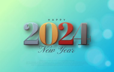 Yeni Yıl 2024 Renkli Bokeh Arkaplanı Tasarımı. Pankart, Poster veya Takvim için Vektör Premium Arkaplanı.