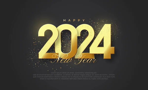 Gelukkig Nieuwjaar 2024 Met Glanzende Gouden Cijfers Blootgesteld Aan Licht — Stockvector