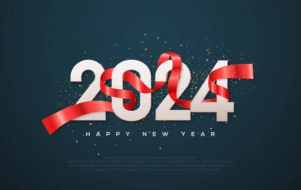 Šťastný Nový Rok 2024 Bílými Čísly Omotanými Kolem Červených Stuh — Stockový vektor