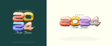 Yeni yıl numarası 2024 temiz renkli 3D. Selamlama, Davet, afiş ve diğerleri için mükemmel vektör tasarımı.
