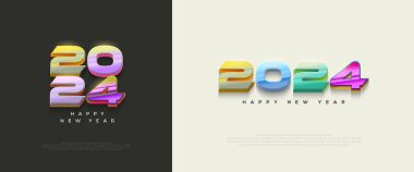 Yeni yılın kutlu olsun 2024 vektör tasarımı. Parlak ve temiz renkli rakamlarla. 2024 yılının poster, afiş, selamlama ve kutlamaları için en iyi vektör tasarımı.