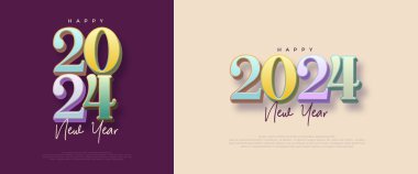 2024 sayısıyla benzersiz bir yeni yıl. Mavi ve beyaz arka planda. 2024 yılının poster, afiş, selamlama ve kutlamaları için en iyi vektör tasarımı.