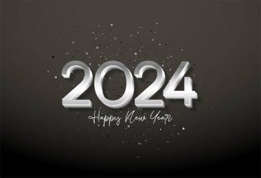 .2024 yılbaşı kutlaması, 3 boyutlu gümüş rakamlarla. vektör premium tasarımı.