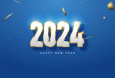 2024 yılbaşı kutlaması için zarif altın kombinasyonlu beyaz sayılar. tasarım premium vektörü.