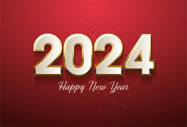 2024 yılbaşı kutlamaları basit renklerle ve zarif bir izlenimle. tasarım premium vektörü.