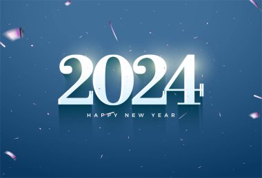 2024 yılbaşı kutlaması çok basit ve parlak klasik beyaz numaralarla. tasarım premium vektörü.