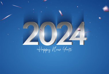 2024 yılbaşı kutlaması. Kutlama rakamlarının altındaki ışık efektleriyle. tasarım premium vektörü.