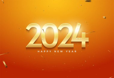 2024 yeni yılı basit bir turuncu renk konseptiyle kutluyoruz. tasarım premium vektörü.